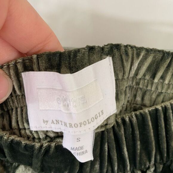 New Ett Twa Anthropologie Pants Women's Small Green Velvet Pull On - Picture 3 of 8